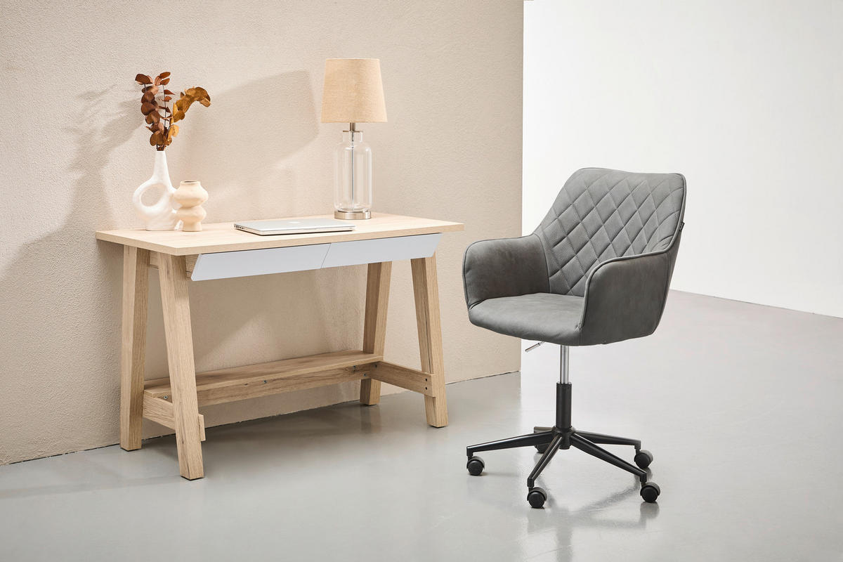 SCHREIBTISCH 120/55/76 cm  in Weiß, Eiche San Remo  - Weiß/Eiche San Remo, Design, Holzwerkstoff/Metall (120/55/76cm) - Voleo