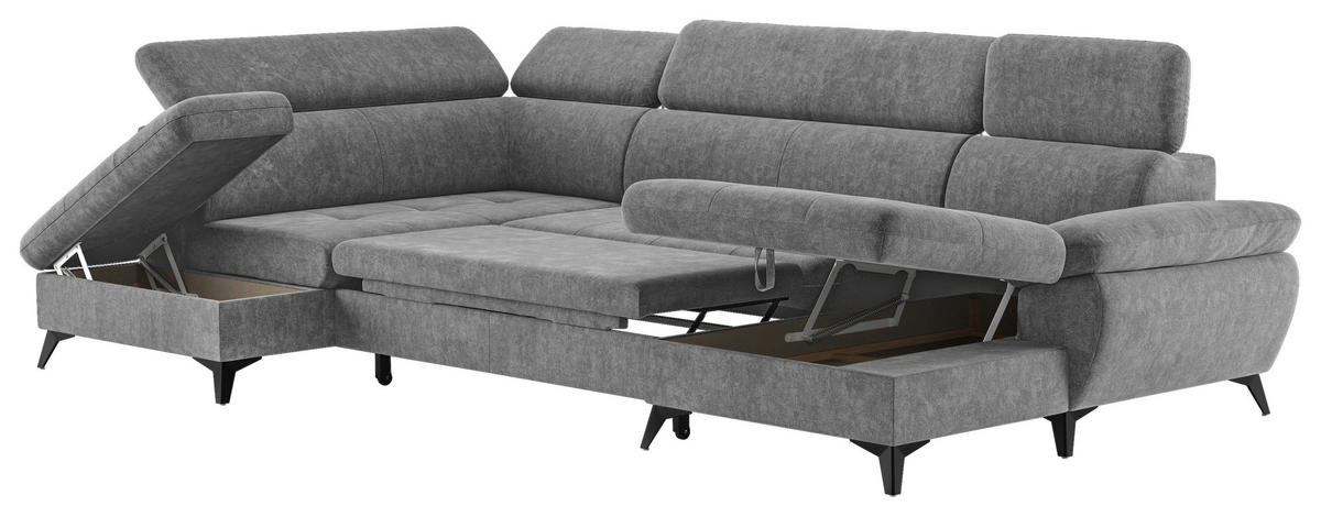 WOHNLANDSCHAFT in Grau  - Dunkelgrau/Schwarz, Textil/Metall (207/324/166cm) - MID.YOU