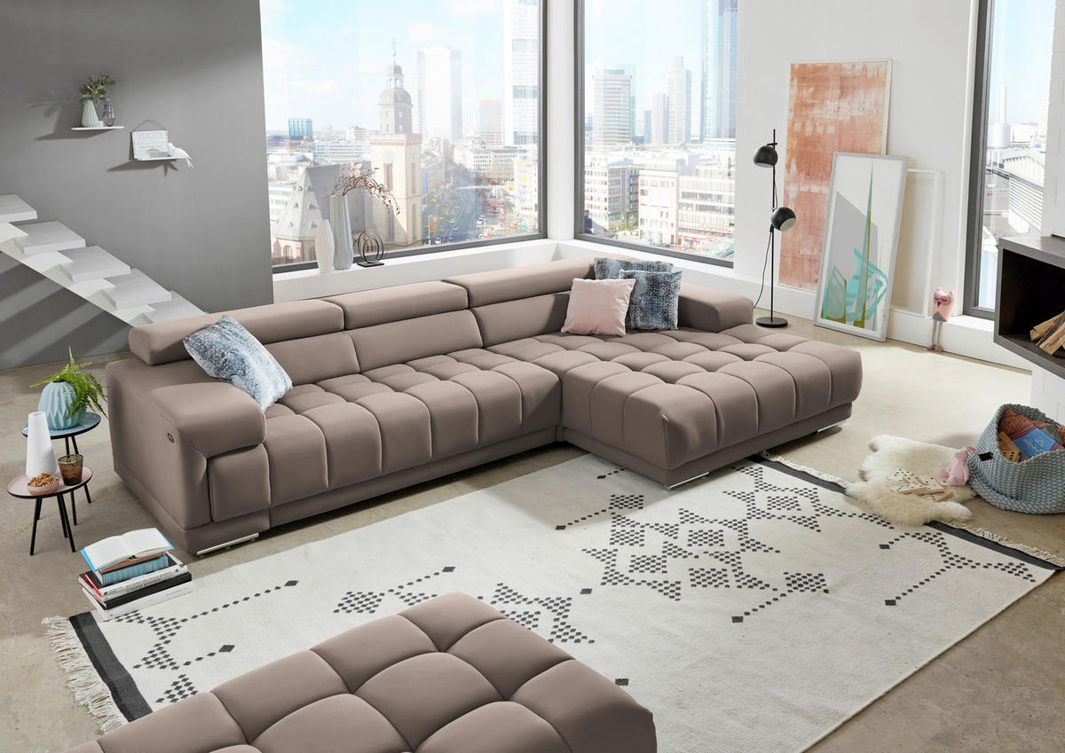 ECKSOFA Mikrofaser Greige  - Greige/Silberfarben, Design, Textil/Metall (335/190cm) - Beldomo Speed