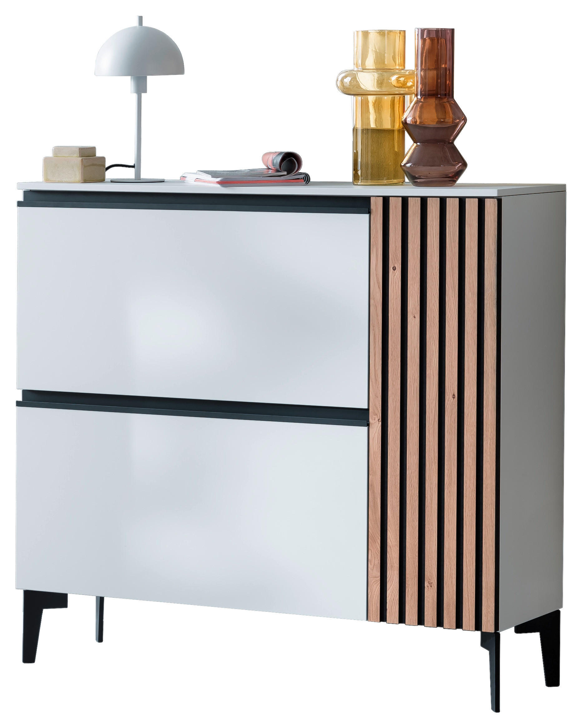 SCHUHSCHRANK Wildeiche furniert Weiß, Eichefarben - Eichefarben/Anthrazit, Design, Holz/Holzwerkstoff (107/97/30cm) - Moderano