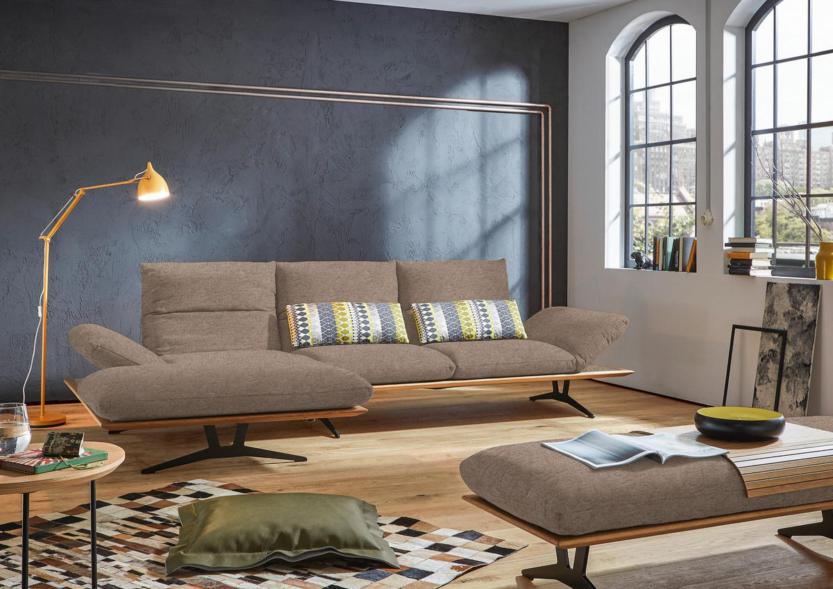 ECKSOFA  in Flachgewebe Hellbraun  159/314 cm  - Hellbraun/Schwarz, Design, Holz/Textil (159/314cm) - Dieter Knoll