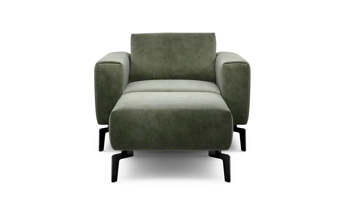 Sessel inkl. Hocker in Samt Waldgrün  - Waldgrün/Schwarz, Design, Textil/Metall (110/85/86-94cm) - SENSOO