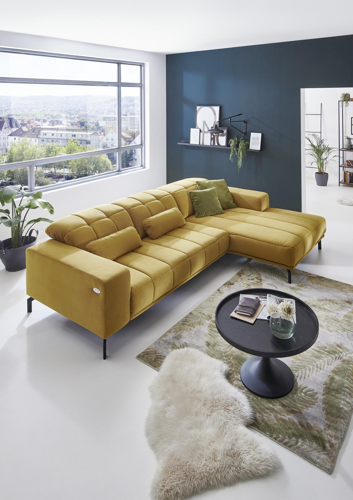 ECKSOFA in Velours Currygelb  293/195 cm  - Currygelb/Schwarz, Design, Textil/Metall (293/195cm) - Beldomo Style