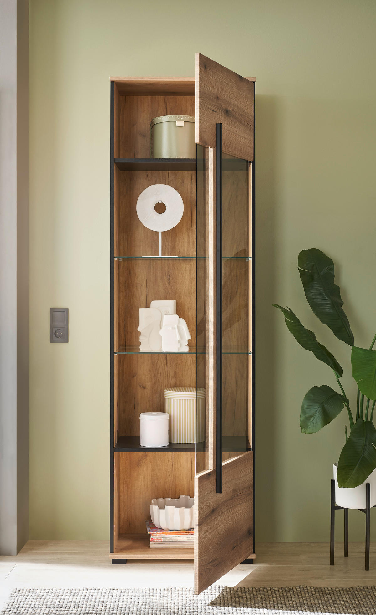 VITRINE  in Eichefarben  - Eichefarben/Schwarz, Design, Glas/Holzwerkstoff (60/200/37cm) - Livetastic
