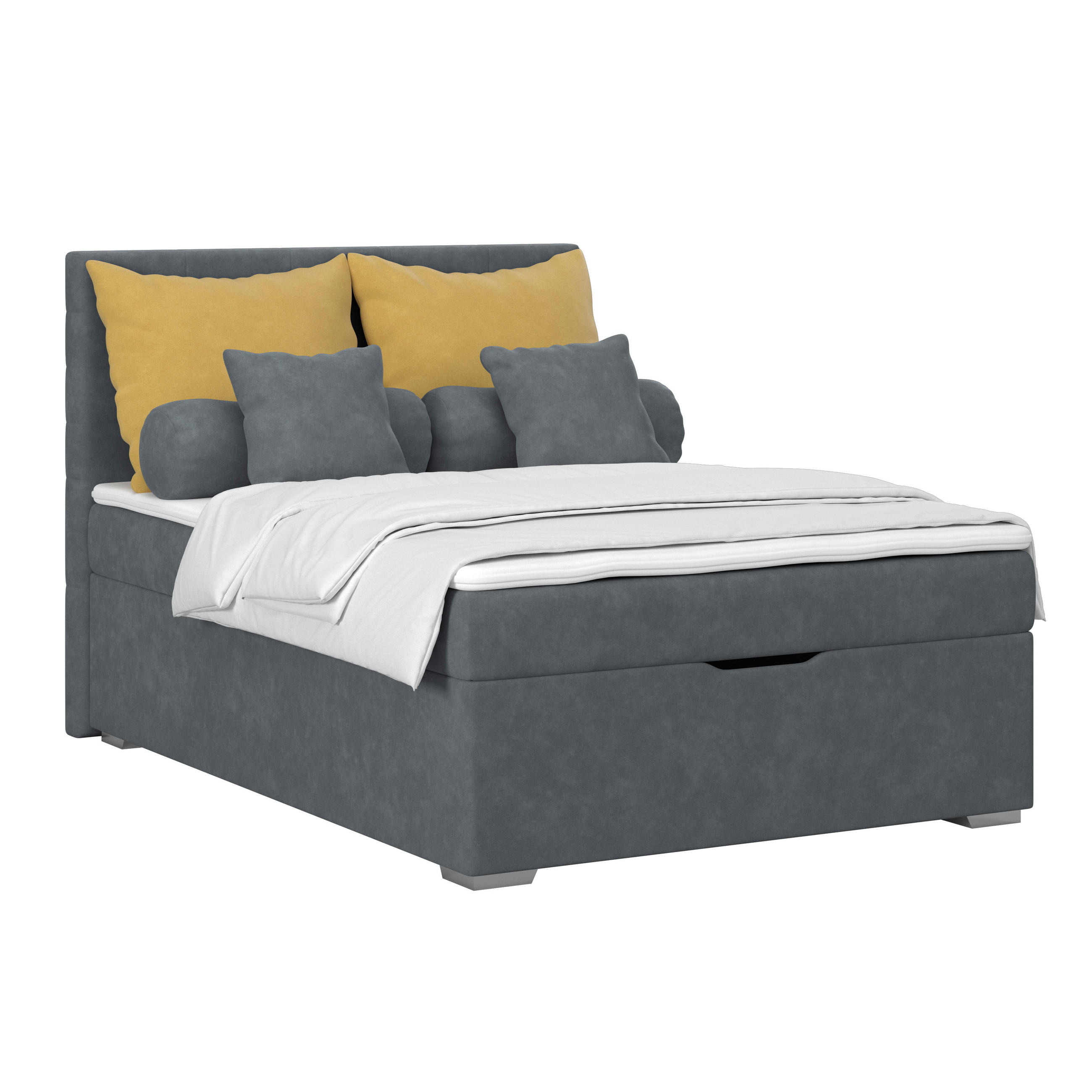 Polsterbett Mit Bettkasten 140x200 Adria Graublau