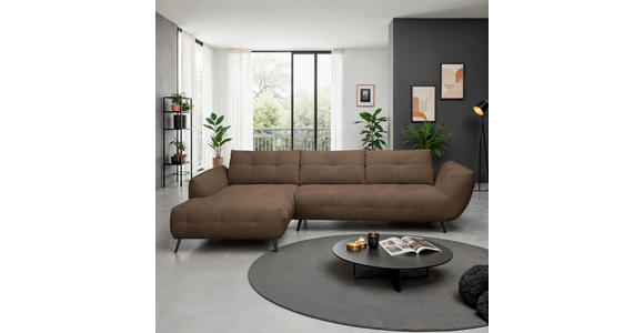 ECKSOFA Terracotta Chenille Armlehnenkissen, Rücken echt, Sitztiefenverstellung  - Terracotta/Schwarz, KONVENTIONELL, Textil/Metall (215/313cm) - Hom`in