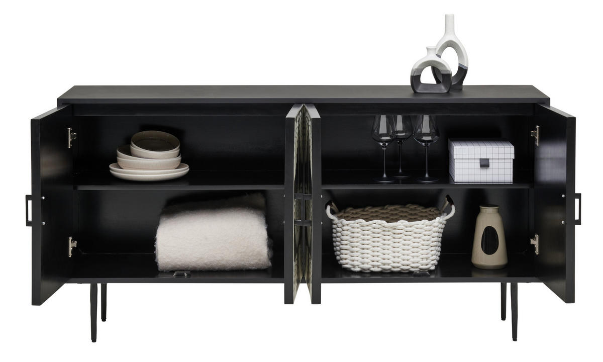 SIDEBOARD  in 160/80/40 cm  - Schwarz/Naturfarben, LIFESTYLE, Holzwerkstoff/Metall (160/80/40cm) - Ambia Home