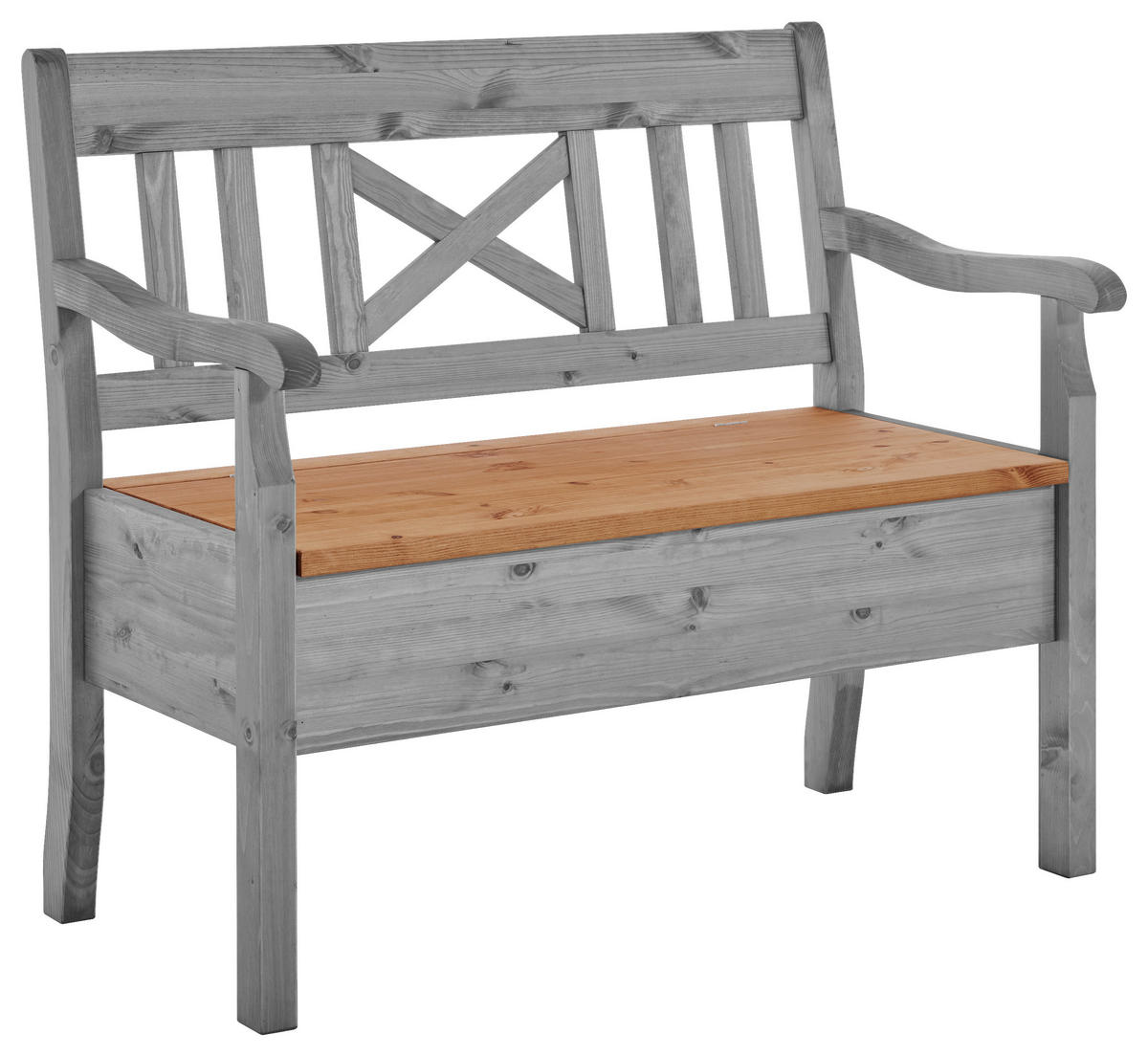 SITZBANK 105/93/58 cm Grau, Laugenfarbig Kiefer massiv  - Laugenfarbig/Grau, ROMANTIK / LANDHAUS, Holz (105/93/58cm) - Boxxx