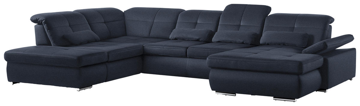 WOHNLANDSCHAFT  in Mikrofaser Blau  - Chromfarben/Blau, Design, Holzwerkstoff/Textil (260/371/195cm) - Beldomo Style