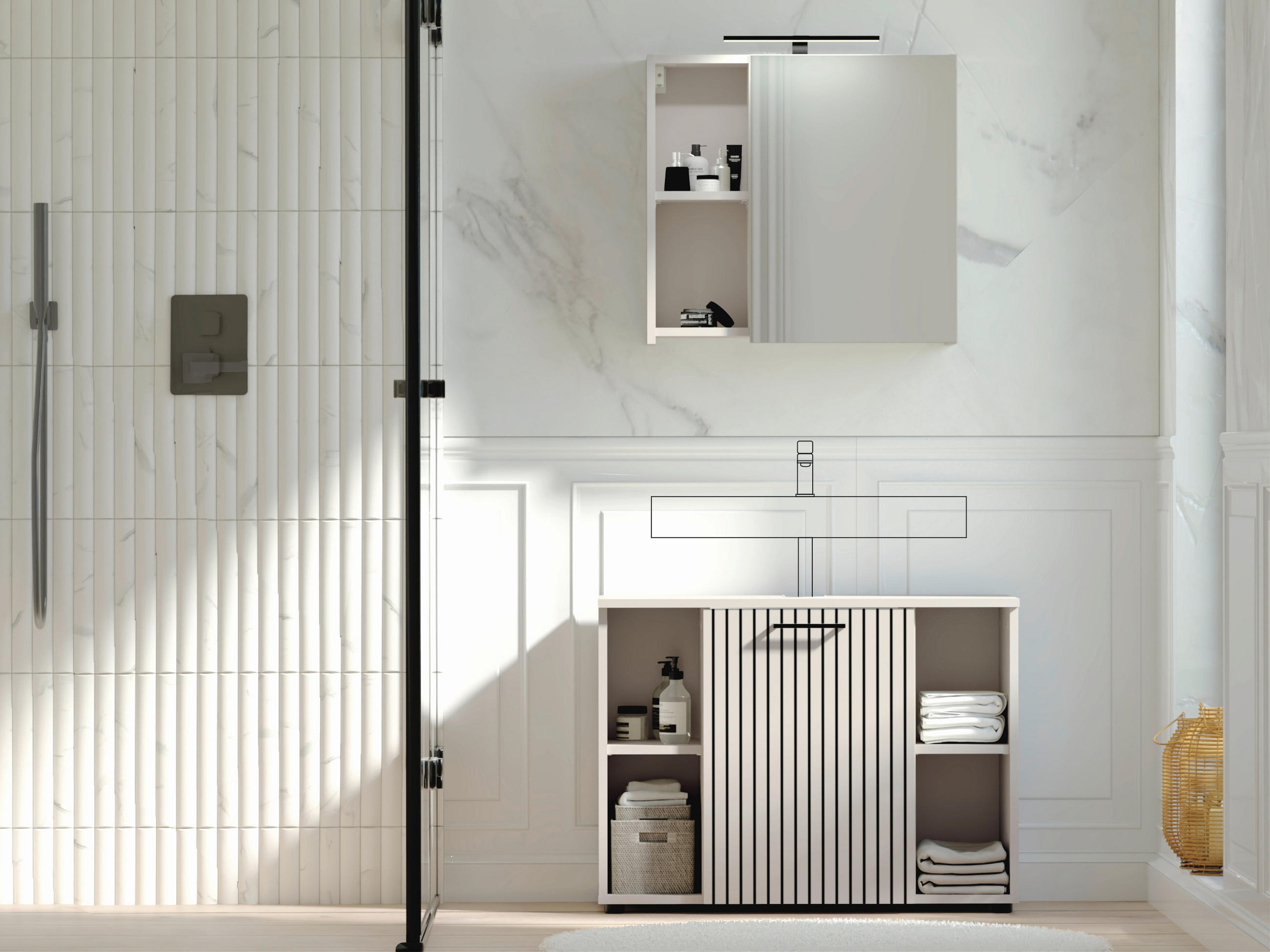 BADEZIMMER 2-teilig  in 80 cm  - Kaschmir/Schwarz, Trend, Glas/Holzwerkstoff (80cm) - Respekta