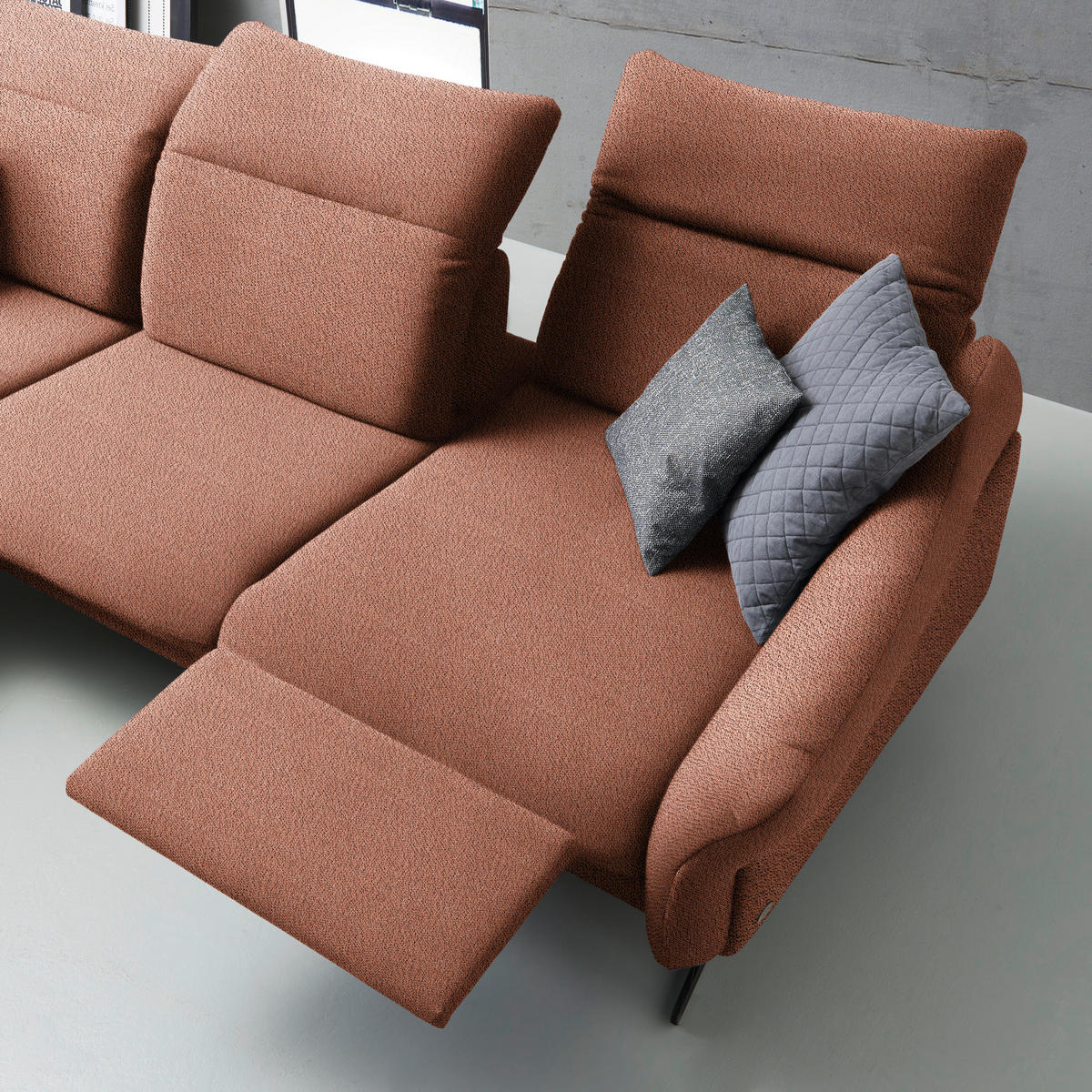 ECKSOFA in Webstoff Terracotta  - Anthrazit/Terracotta, Design, Textil/Metall (203/299cm) - Himolla