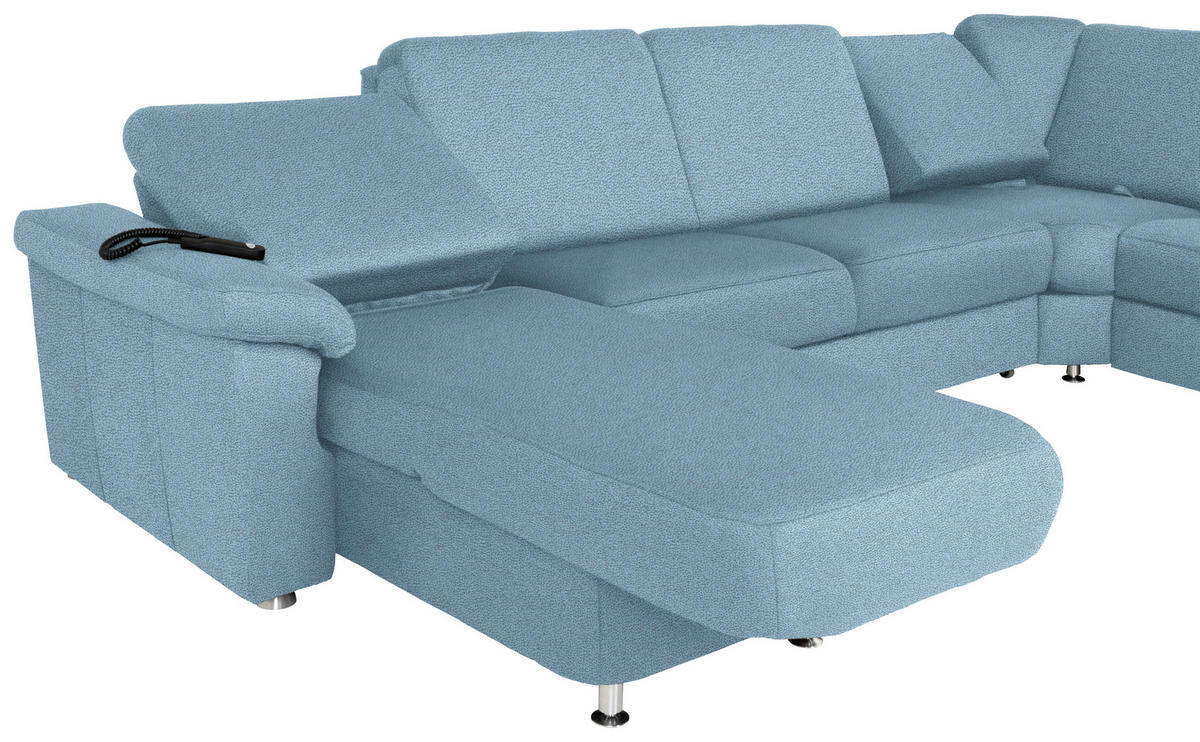 WOHNLANDSCHAFT Hellblau Flachgewebe  - Chromfarben/Hellblau, KONVENTIONELL, Textil/Metall (163/330/240cm) - Beldomo System
