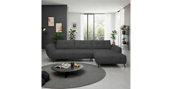 ECKSOFA Anthrazit Chenille Armlehnenkissen, Rücken echt, Sitztiefenverstellung  - Anthrazit/Schwarz, KONVENTIONELL, Textil/Metall (313/215cm) - Hom`in