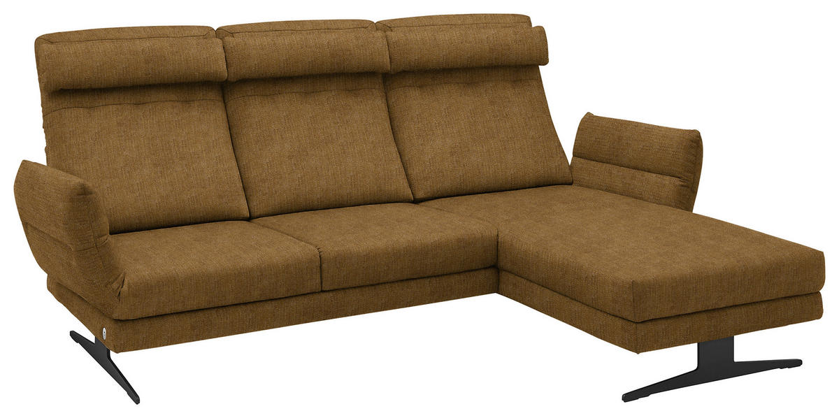 ECKSOFA in Flachgewebe Goldfarben  279-327/176-217 cm  - Goldfarben/Schwarz, Design, Textil/Metall (279-327/176-217cm) - Dieter Knoll