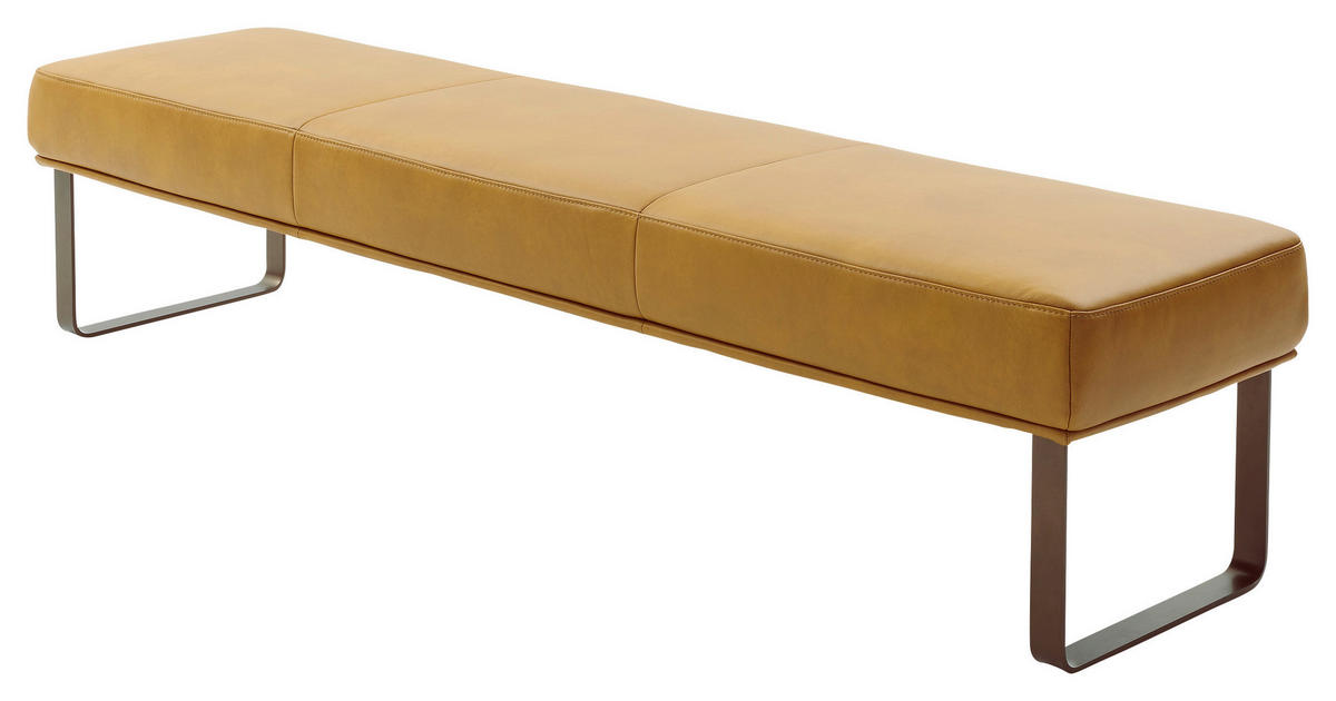 SITZBANK 222/49/54 cm Echtleder Gelb, Bronzefarben Metall  - Gelb/Bronzefarben, Design, Leder/Metall (222/49/54cm) - Musterring