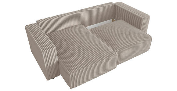 ECKSOFA Beige Cord Zierkissen, Rückenkissen, Schlaffunktion, Rücken echt  - Beige/Schwarz, MODERN, Kunststoff/Textil (153/250cm) - Xora