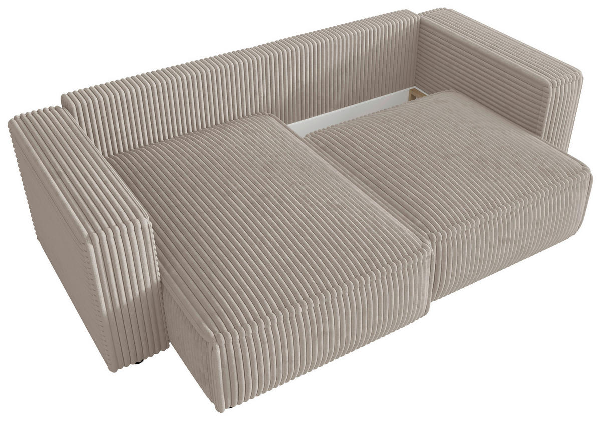 ECKSOFA Beige Cord Zierkissen, Rückenkissen, Schlaffunktion, Rücken echt  - Beige/Schwarz, MODERN, Kunststoff/Textil (153/250cm) - Xora
