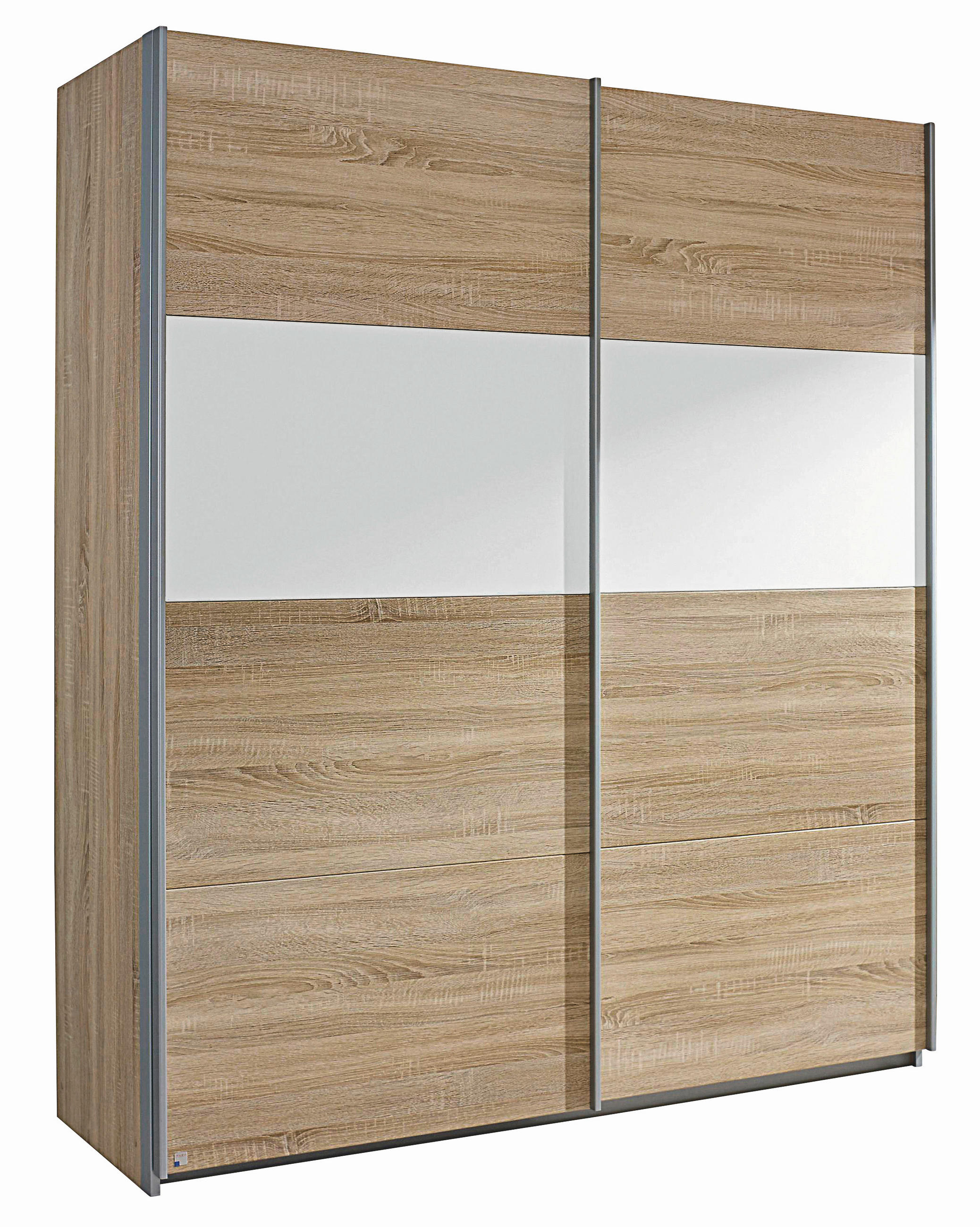SCHWEBETÜRENSCHRANK  in Weiß, Sonoma Eiche  - Alufarben/Weiß, Design, Holzwerkstoff/Metall (181/210/62cm) - Carryhome