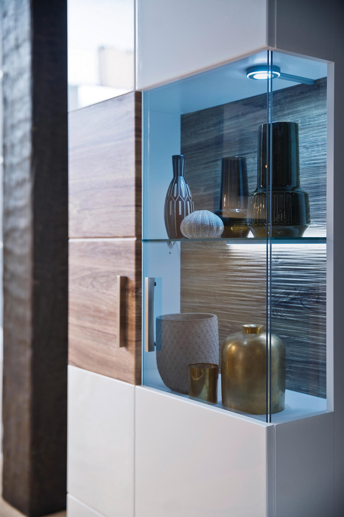 VITRINE  in Weiß, Eichefarben - Eichefarben/Weiß, Design, Glas/Holzwerkstoff (70/199/37cm) - Livetastic
