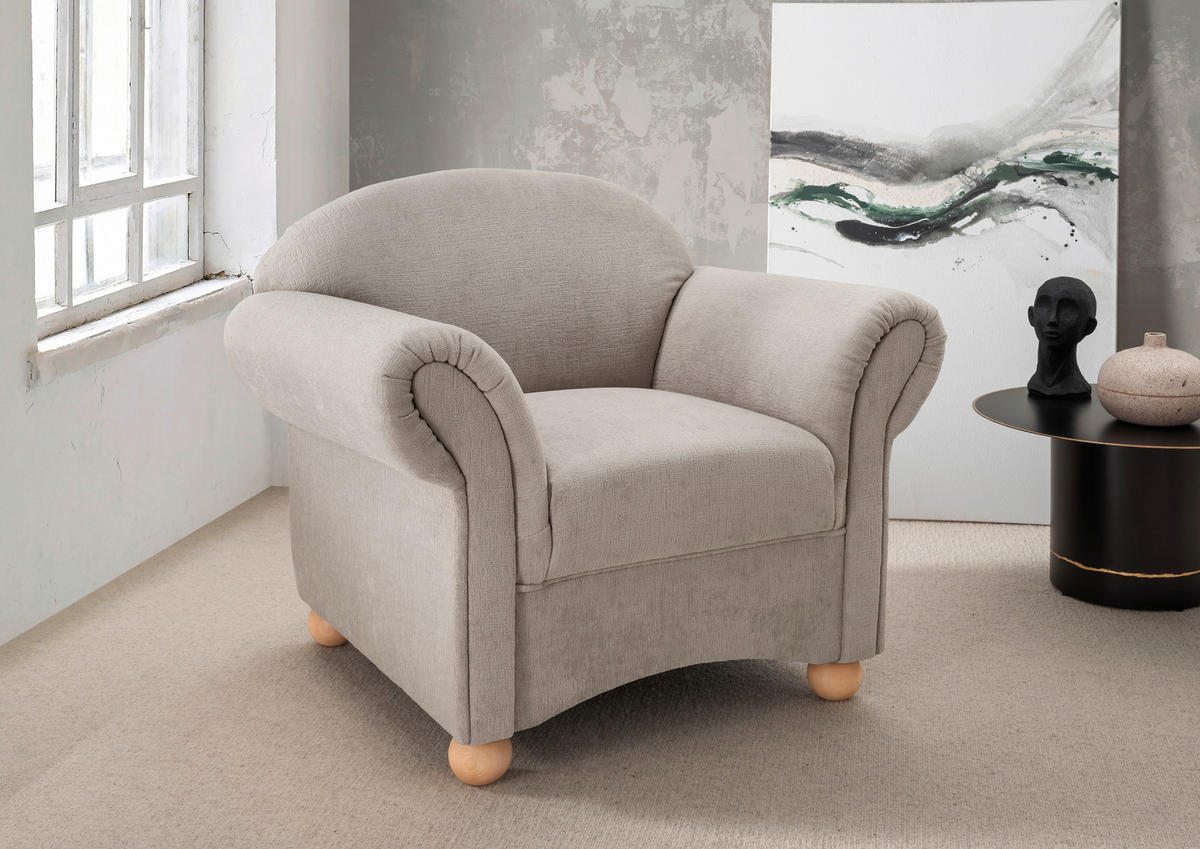 SESSEL in Mikrofaser Taupe  - Taupe/Wildeiche, Konventionell, Holz/Textil (90/84/80cm) - Livetastic