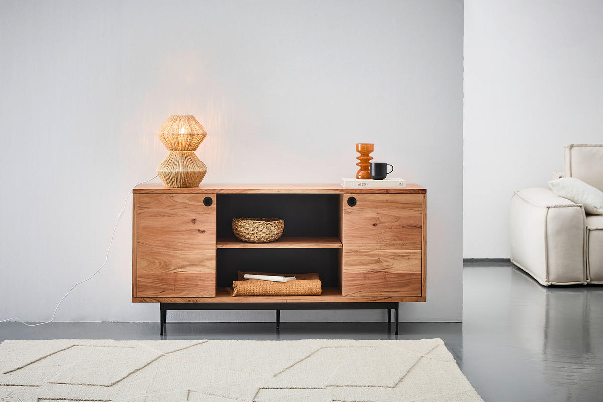 SIDEBOARD  in 160/76/40 cm  - Schwarz/Naturfarben, LIFESTYLE, Holz/Metall (160/76/40cm) - Livetastic