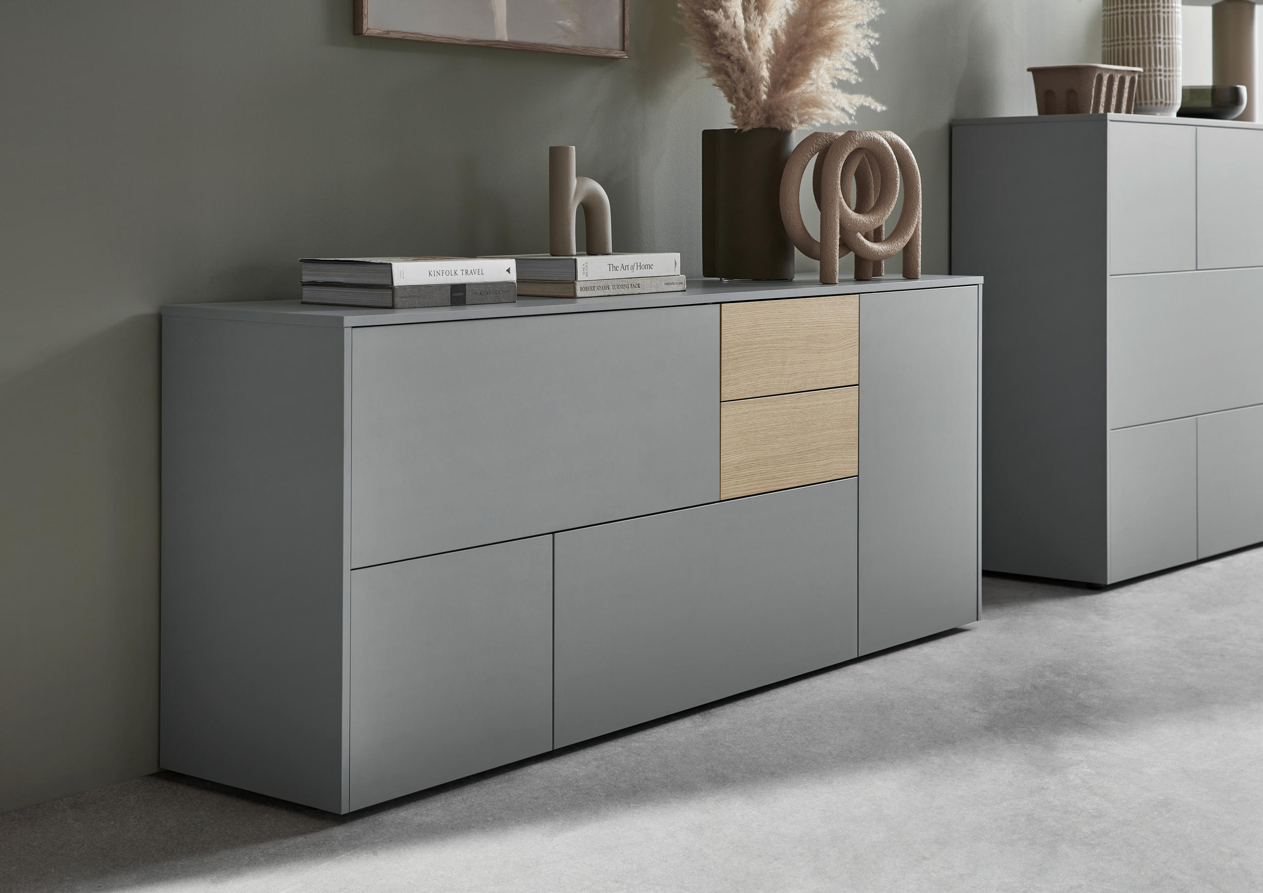 SIDEBOARD  in 184/74/41 cm  - Eichefarben/Schwarz, Design, Holzwerkstoff/Kunststoff (184/74/41cm) - Voleo