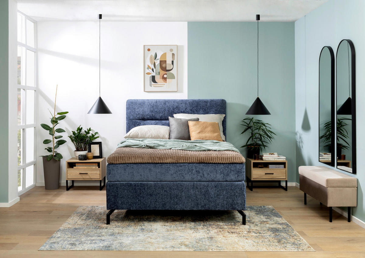 BOXSPRINGBETT 140/200 cm  in Blau  - Blau/Schwarz, Design, Textil/Metall (140/200cm) - Esposa