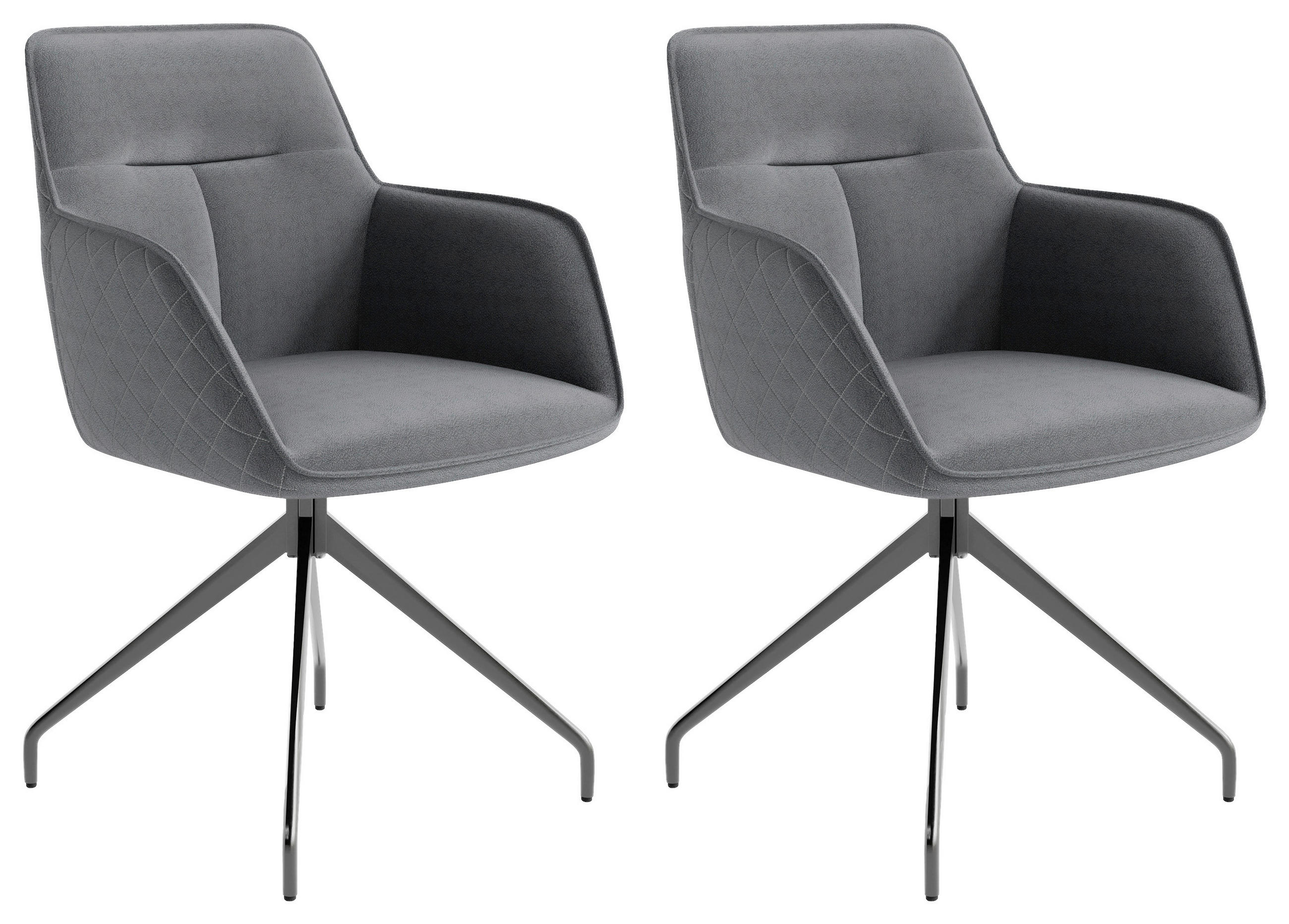 STUHL-SET 2 Stück  in Stahl Lederlook Metall, Textil  - Schwarz/Grau, MODERN, Textil/Metall (62/96/60cm) - MID.YOU