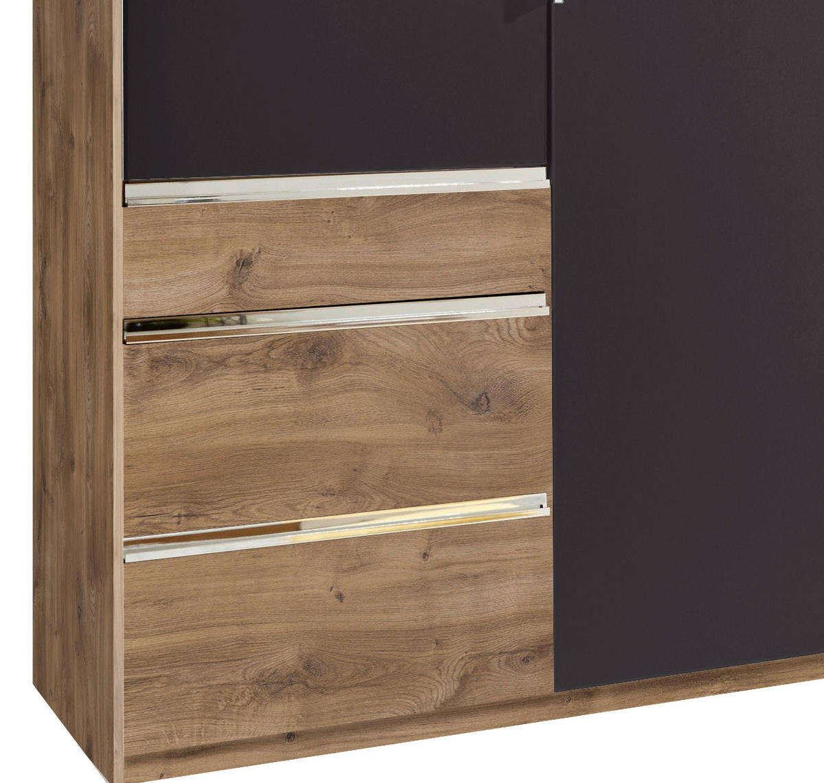 DREHTÜRENSCHRANK in Graphitfarben, Eichefarben  - Chromfarben/Eichefarben, Modern, Glas/Holzwerkstoff (250/216/58cm) - MID.YOU