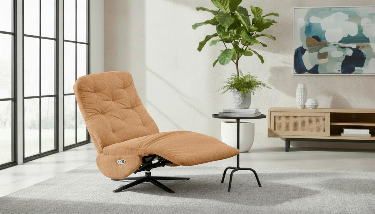 RELAXSESSEL NORA Webstoff    - Rostfarben/Schwarz, Design, Textil/Metall (68/113/84cm) - Livetastic
