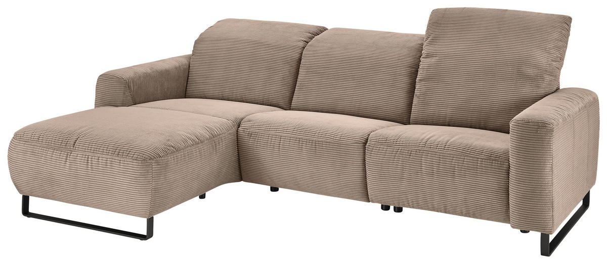 ECKSOFA in Cord Taupe  - Taupe/Schwarz, Konventionell, Textil/Metall (180/266cm) - Hom`in