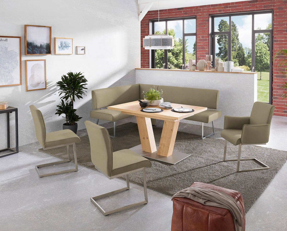 ECKBANK 137/219 cm  in Grün, Edelstahlfarben  - Edelstahlfarben/Grün, Design, Textil/Metall (137/219cm) - Dieter Knoll