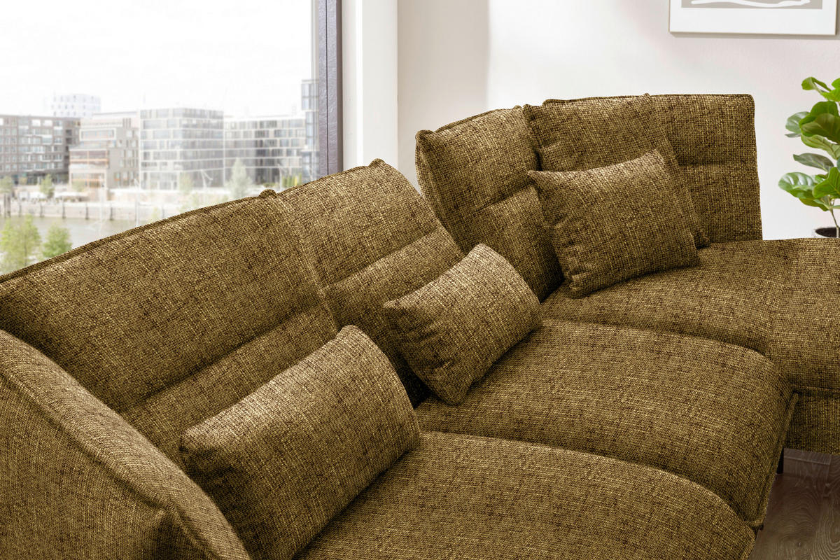 ECKSOFA in Flachgewebe Gelb, Grün  339/153 cm  - Gelb/Schwarz, Design, Textil/Metall (339/153cm) - Moderano