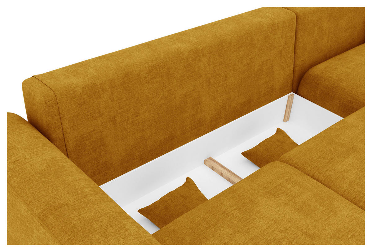ECKSOFA in Samt Gelb  293/195 cm  - Chromfarben/Gelb, KONVENTIONELL, Kunststoff/Textil (293/195cm) - Carryhome