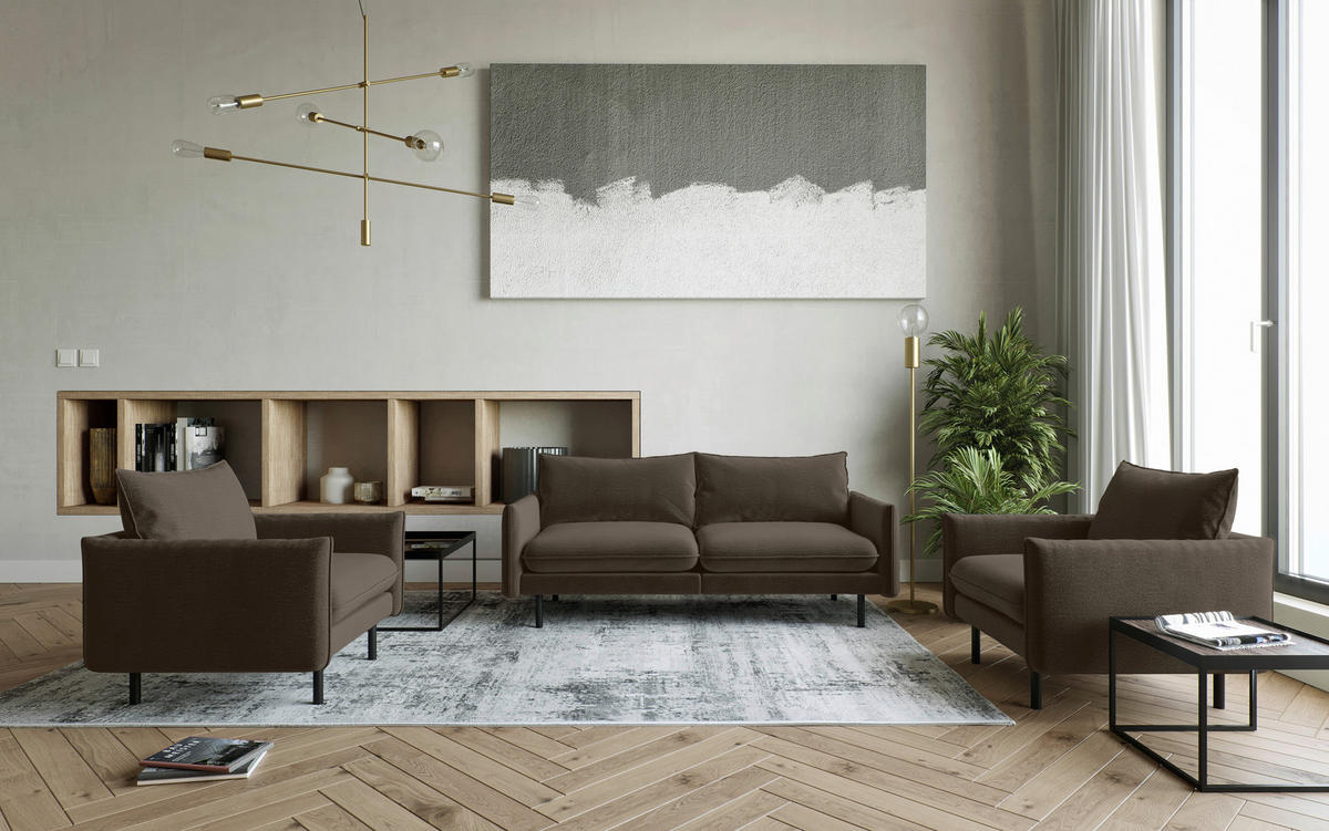 SEDACÍ SESTAVA, textil, hnědá - černá/hnědá, Design, kov/textil (215/85/92cm) - Livetastic