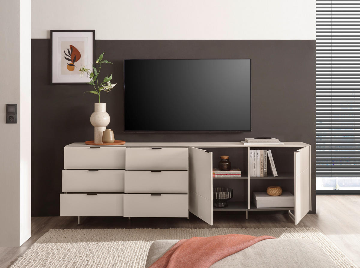 TV-ELEMENT Schwarz, Kaschmir  220/70/38 cm  - Kaschmir/Schwarz, MODERN, Holzwerkstoff/Metall (220/70/38cm) - Carryhome