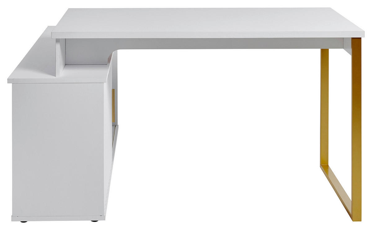 ECKSCHREIBTISCH 144/115/77 cm  in Weiß, Goldfarben  - Goldfarben/Weiß, MODERN, Holzwerkstoff/Metall (144/115/77cm) - MID.YOU