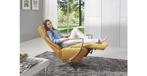 RELAXSESSEL in Leder Gelb - Chromfarben/Gelb, Design, Leder/Metall (64/112/80cm) - Cantus