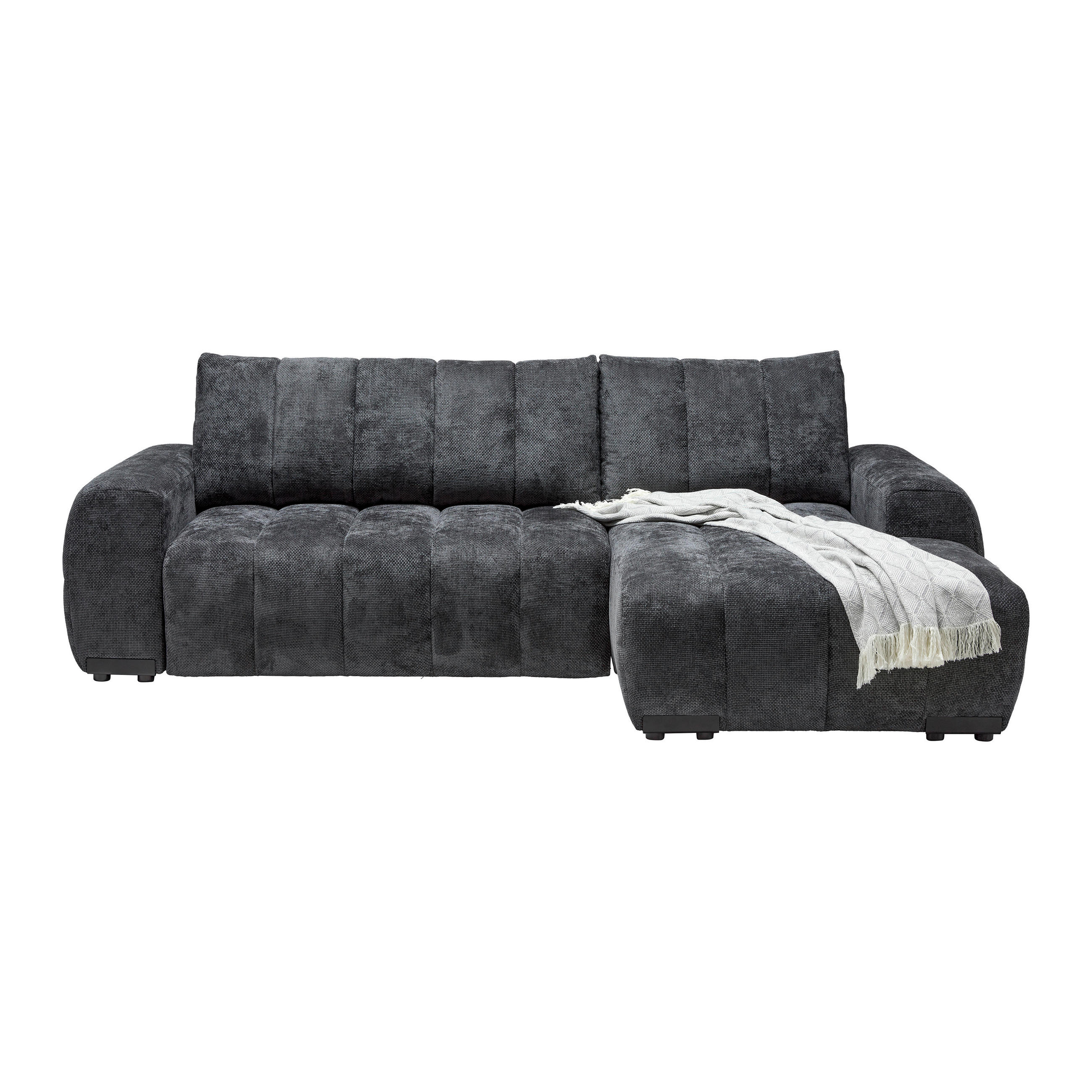 ECKSOFA Flachgewebe Graphitfarben  - Schwarz Hochglanz/Graphitfarben, Modern, Textil/Metall (273/93/166cm) - MID.YOU