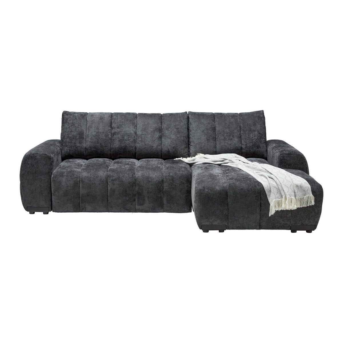 ECKSOFA Flachgewebe Graphitfarben  - Schwarz Hochglanz/Graphitfarben, Modern, Textil/Metall (273/93/166cm) - MID.YOU