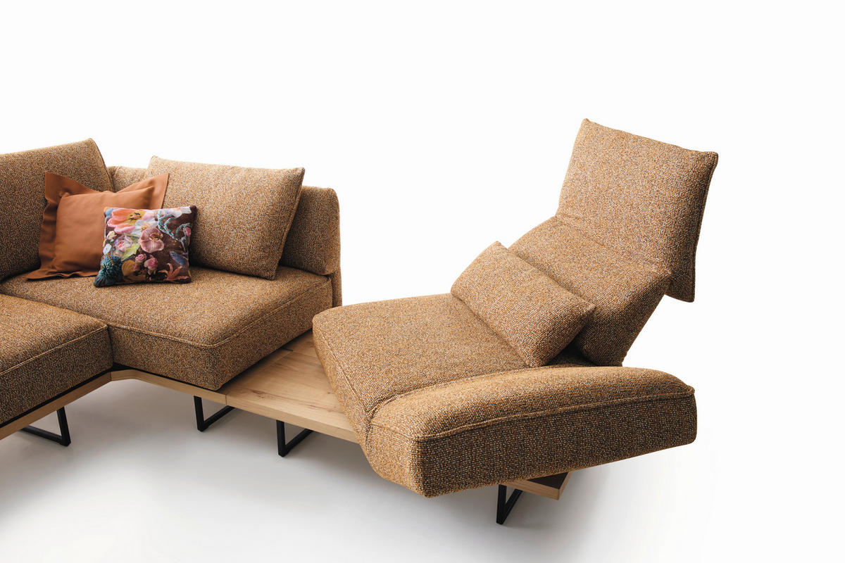 ECKSOFA Dunkelorange Chenille Rücken echt, Armteilverstellung, Relaxfunktion, Drehsitzfunktion  - Dunkelorange/Schwarz, Design, Holz/Textil (209/252cm) - Koinor
