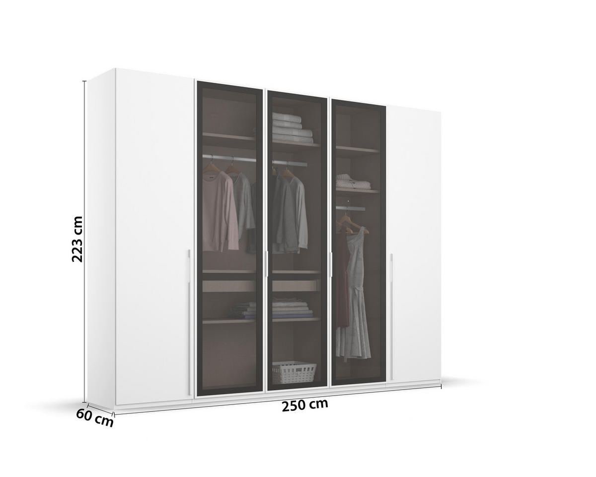 DREHTÜRENSCHRANK  in Grau, Weiß  - Weiß/Grau, Trend, Glas/Holzwerkstoff (251/223/60cm) - Novel