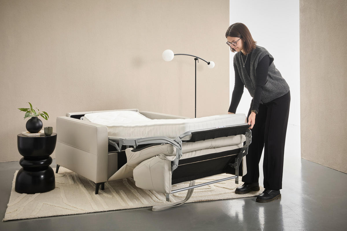 SCHLAFSESSEL Echtleder Hellgrau    - Hellgrau/Schwarz, Design, Leder/Metall (115/89/97cm) - Novel