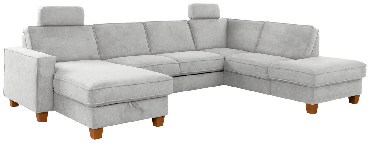 WOHNLANDSCHAFT in Flachgewebe Silberfarben  - Eichefarben/Silberfarben, Konventionell, Holz/Textil (161/309/213cm) - Sit & More