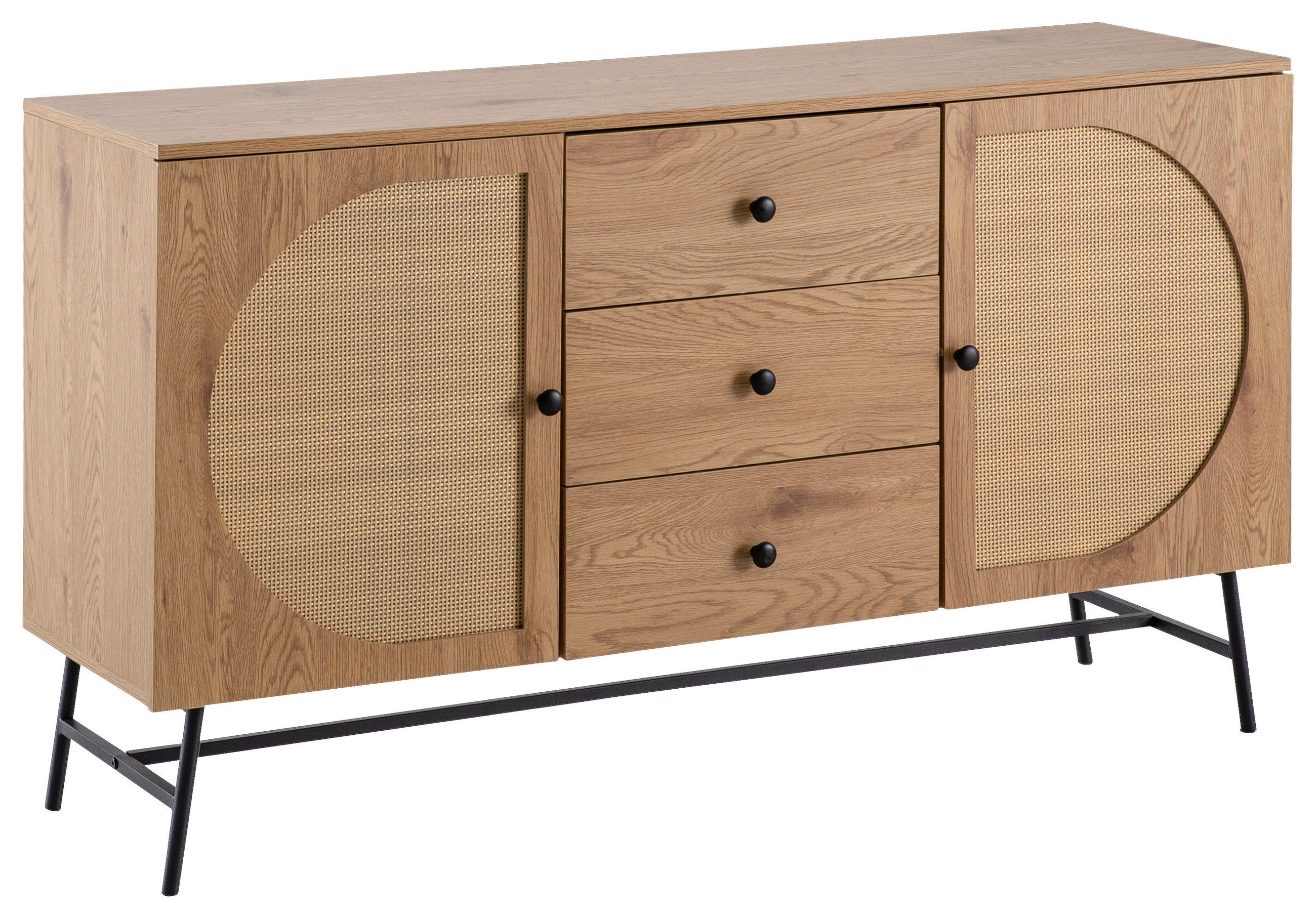 ŠIROKA KOMODA, barve hrasta  - črna/barve hrasta, Design, kovina/leseni material (140/80/40cm) - MID.YOU