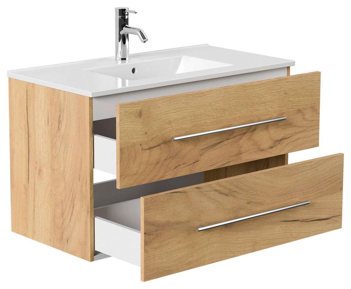 WASCHTISCHKOMBI 91 cm  - Eichefarben/Weiß, Basics, Keramik/Holzwerkstoff (91cm) - MID.YOU