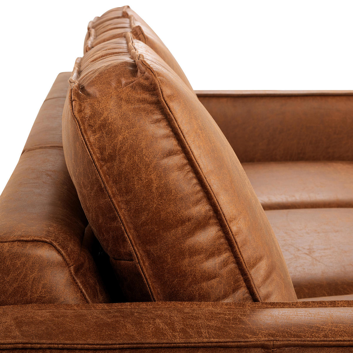 ECKSOFA Cognac Echtleder Lederlook Bettkasten, Schlaffunktion, Rücken echt  - Cognac/Schwarz, Design, Leder/Textil (166/238cm) - Livetastic