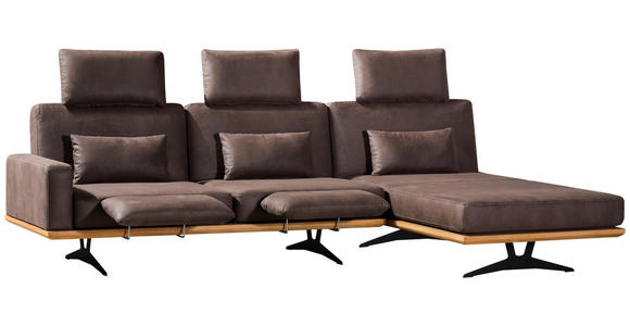 ECKSOFA in Flachgewebe Braun  - Schwarz/Braun, Natur, Textil/Metall (326/170cm) - Valnatura