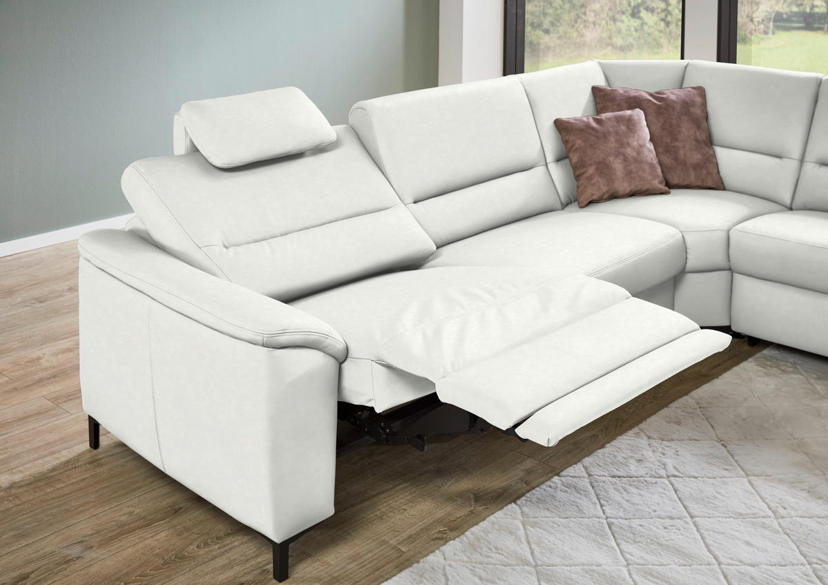 ECKSOFA  in Echtleder Weiß  290/249 cm  - Schwarz/Weiß, KONVENTIONELL, Leder/Metall (290/249cm) - Beldomo Premium