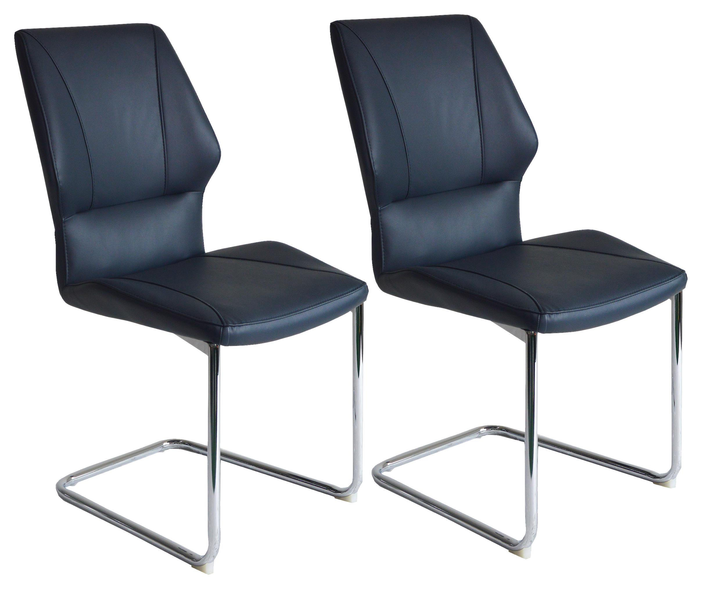 Schwingstuhl-Set in Metall, Textil Chromfarben, Dunkelblau